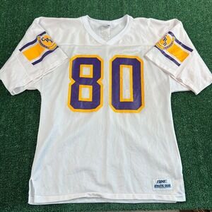 Vintage Bike CRB Football Jersey Mens Medium White Yellow Purple USA 80s